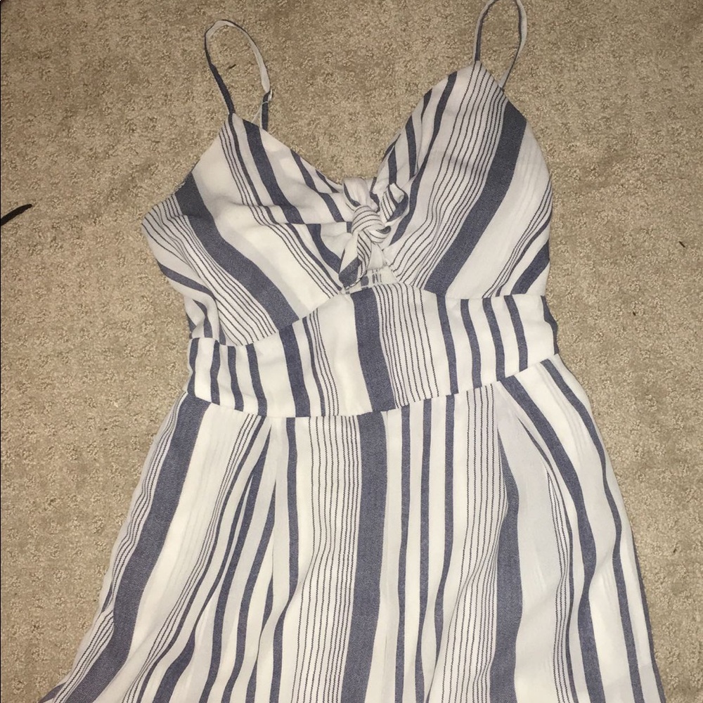 Blue/White Striped Romper with stomach cut out